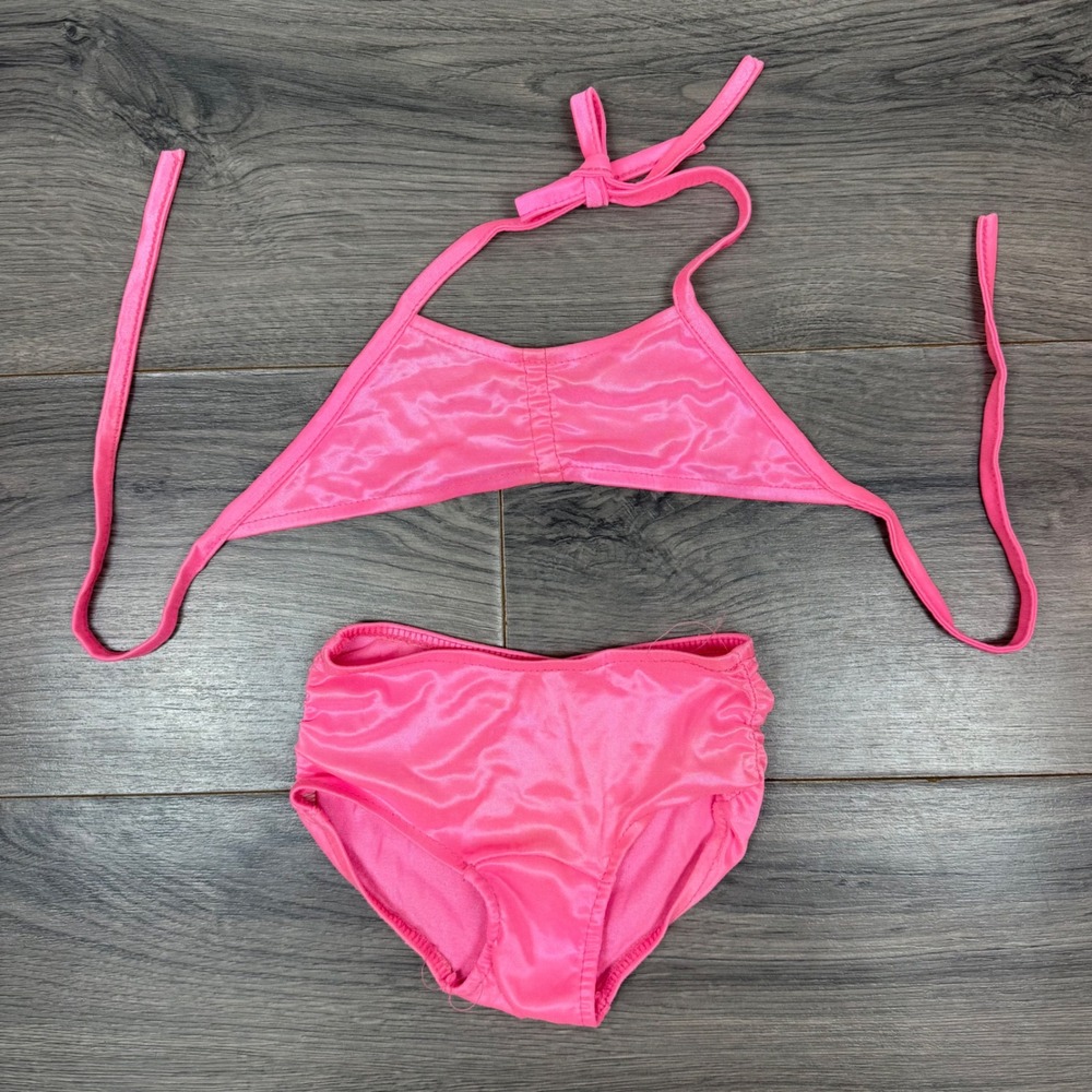 Vintage ERAW Pink Shiny Toddler Bikini Size 4 80s 90s Swim Set Barbiecore